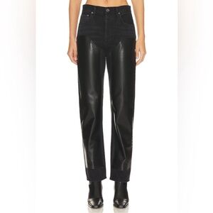 Agolde Jeans Ryder High Rise Faux Leather Panel Straight Leg Black Ink 90s Sz 28